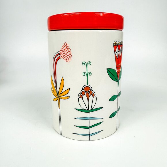 Julia Rothman Ceramic Modernist Flowers Canister Jar - Picture 1 of 10